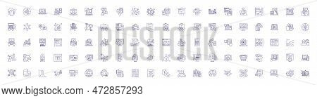 Machine Learning Line Icons Signs Set. Design Collection Of Machine, Learning, Artificial, Intellige