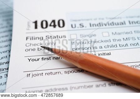 Tax Form 1040 U.s. Individual Income Tax Return, Business Finance Concept.