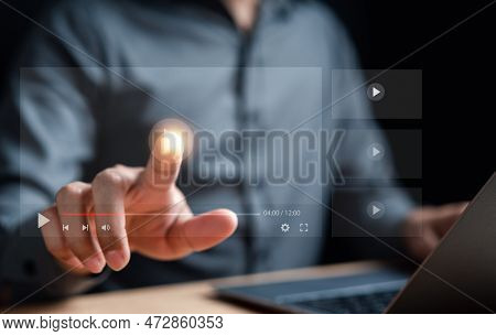 E-learning Online Class On Virtual Screen, Watching Video On Internet, Webinar Online, Education On 