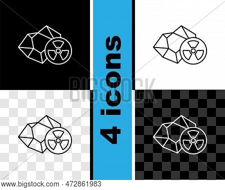 Set Line Radioactive Icon Isolated On Black And White, Transparent Background. Radioactive Toxic Sym