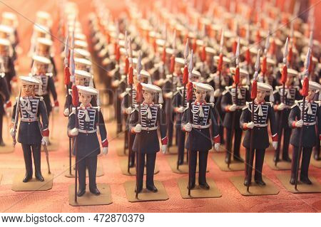 Valencia, Spain - 15 May 2014: Historical Miniature Figurines Of Soldiers In Franco's Army In L'iber