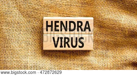 Hendra Virus Symbol. Concept Words Hendra Virus On Wooden Block. Beautiful Canvas Table Canvas Backg