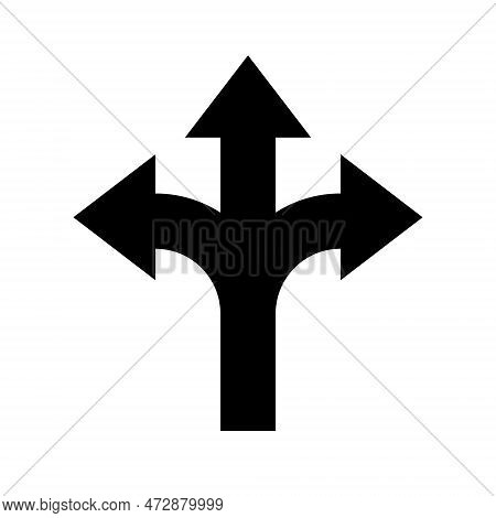 3 Way Decision Opportunity Option Arrow. Three Way Direction Vector Path Choice Sign.