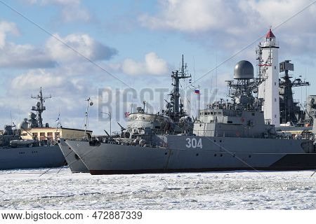 Kronstadt, Russia - March 13, 2023: Small Anti-submarine Ship 