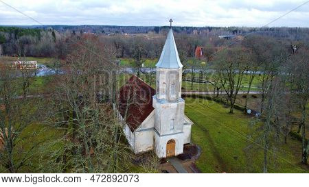 Small Lutheran Church On The Outskirts Of The Latvian Village Of Renda In January 2023.