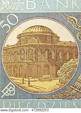 Image Of The Building Of The Bank Of Poland From 1828 In Warsaw - From Old Polish Zloty