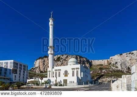 Gibraltar, United Kingdom - Nov 18, 2022: Ibrahim-al-ibrahim Mosque, Europa Point, Gibraltar. Gibral