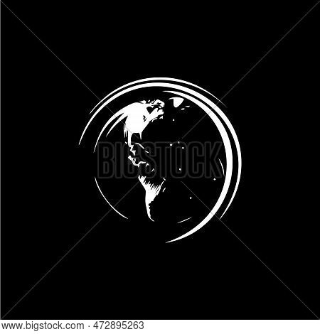 Earth Logo Template, Globe World Round Emblem, Save Planet Icon. Global Planet Sphere Hand Drawing E
