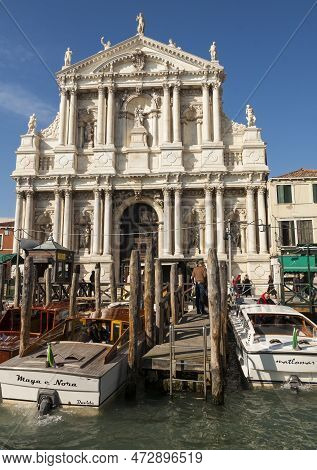 Venice, Italy - Febraury 14, 2020: Church Degli Scalzi Or Santa Maria De Nazaret On Grand Canal.
