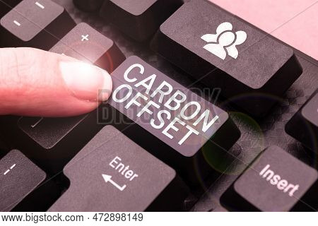 Handwriting Text Carbon Offset. Word Written On Reduction In Emissions Of Carbon Dioxide Or Other Ga