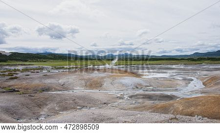 Panorama Of Hot Springs, Pools And Warm Toxic Lakes In Kronotsky Nature Reserve