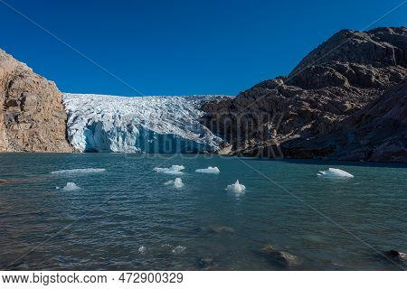 Chunks Of Glacier Ice  Folgefonna Glacier Mosevatnet Lake, Norway
