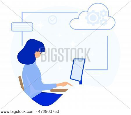 Information Management Concept, Cloud Based Engine, Dashboard Service, Flat Vector Modern Illustrati