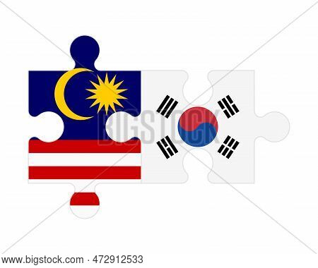 Connected Puzzle Of Flags Of Malaysia And South Korea, Vector