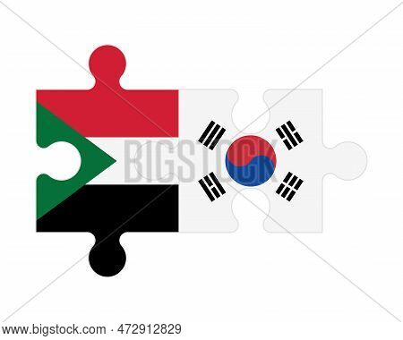 Connected Puzzle Of Flags Of Sudan And South Korea, Vector