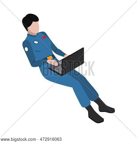 Isometric Taikonaut Astronaut Working On Laptop In Zero Gravity State 3d Vector Illustration