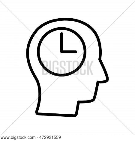 Man Head With Clock Outline Vector Icon. Man Profile With Clock Stock Vector Icon For Web, Mobile Ap