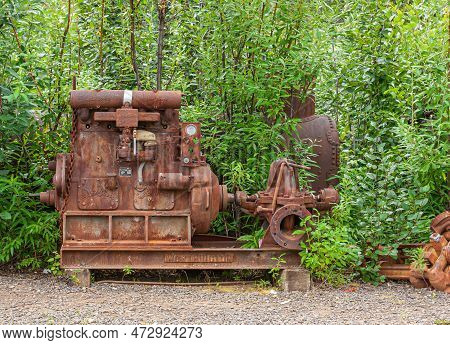 Fox, Alaska, Usa - July 26, 2011: Eldorado Gold Mine Museum And Park. Old Rusted-metal, Heavy Steam 