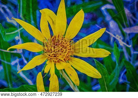 A Digital Watercolor Painting Featuring Small, Daisy-like Flowers With Long, Thin Petals In Shades O