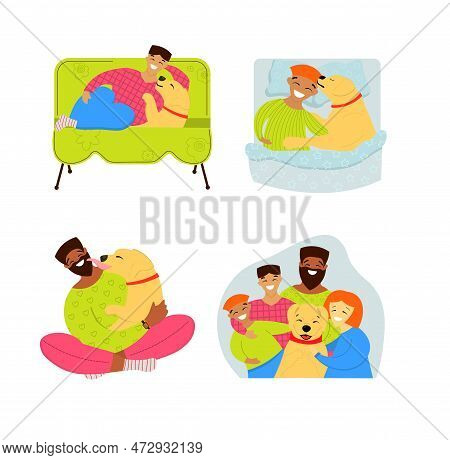 A Set Of Stickers With A Dog Family Favorite Mixed Family With A Dog A Man Cuddles With A Labrado