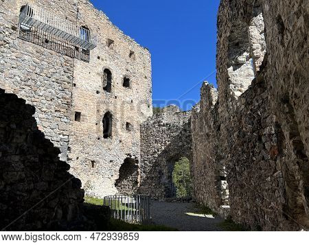 Belfort Ruins Or Belfort Castle (burg Belfort Oder Burgruine Belfort) Over The River Albula Or Alvra