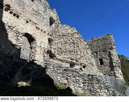 Belfort Ruins Or Belfort Castle (burg Belfort Oder Burgruine Belfort) Over The River Albula Or Alvra