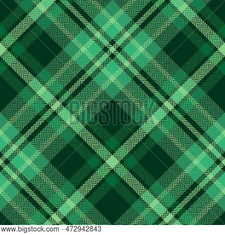 Check Plaid Seamless Pattern. Green, Gray Geometric Herringbone Background Textured. Scottish Fashio