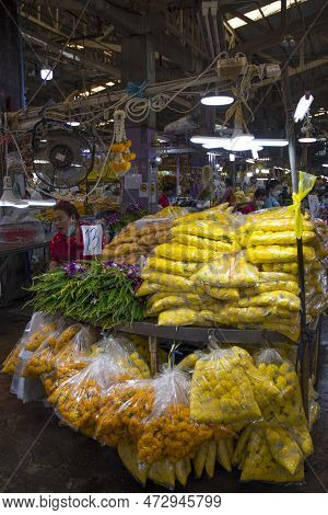 Bangkok, Thailand- 14 Feb, 2023: Flowers Sold In The Flower Market Pak Klong Thalat In Bangkok. It I