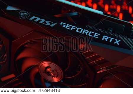 Msi Geforce Rtx 3090 Ti Gaming X Trio Graphics Card, Dark Background.
