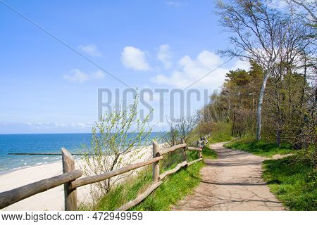 Coastal Path Along Beach In Rewal Village, Baltic Sea, Poland