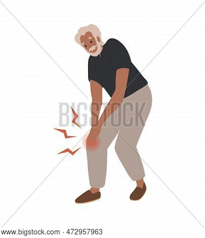 Old, Elder Black Man Suffering From Leg Pain. Health Problem, Disease Symptoms And Unhealthy Body Si