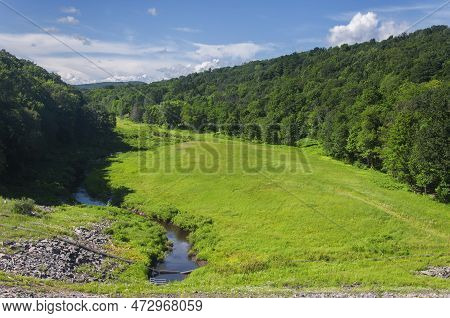 Atop A Dam Looking Down At The Flood Zone At The East Branch Of The Naugatuck River At Sunnybrook St