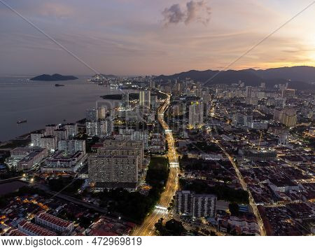Ayer Itam, Penang, Malaysia - Feb 19 2022: Kek Lok Si Temple With Beauty Led Light Decoration During