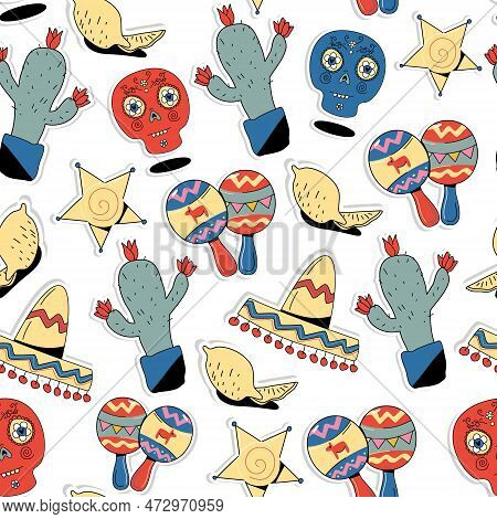 Vector Illustration With Design For The Mexican Holiday May 5 Cinco De Mayo.pattern With Traditional
