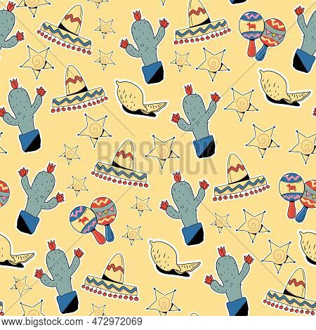 Vector Illustration With Design For The Mexican Holiday.pattern With Traditional Mexican Symbols