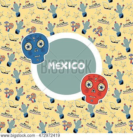 Mexico Background, Banner With Design For The Mexican Holiday.poster With Traditional Mexican Symbol