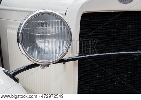 Nizhny Novgorod, Russia - June 15, 2020: Classic Soviet Car Exhibition. Customized Beige Soviet Mili