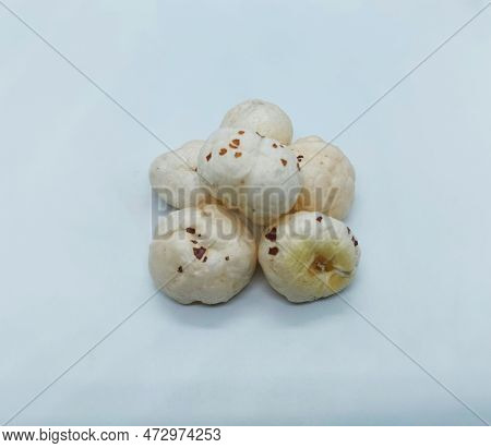 Close Up View Of Fresh And Healty Fox Nuts Or Phool Makhana In White Background