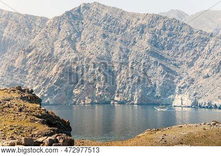 Traditional Tour Boat On Water On Cruise In Persian Gulf. Oman Travel Famous Leisure Activities