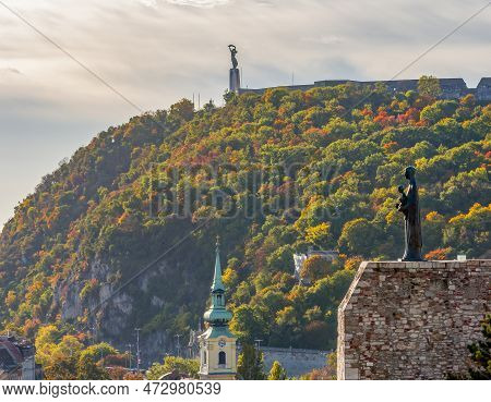 Liberty Statue On Gellert Mountain In Autumn, Budapest, Hungary