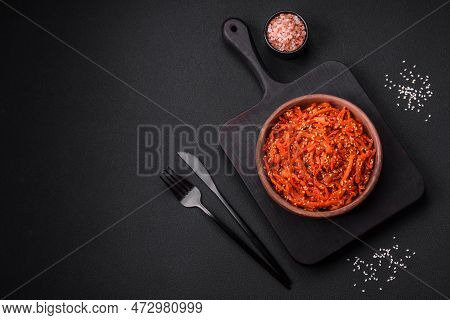 Dried Squid Chopped Into Slices And Seasoned With Sesame Seeds And Spices