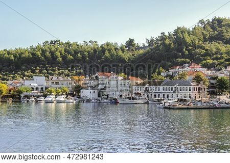 Summer Vacation On Tirquaz Water Of Aliki Beach On Thasos Or Thassos Greek Island In The Aegean Sea.