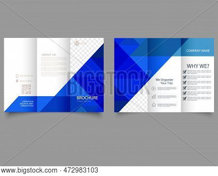 Trifold Brochure With Blue Triangles Corporate Brochure, Trifold Template Design
