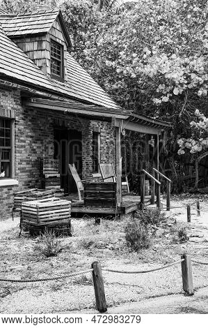 Old House In The Park Of Key Biscane Near Miami, Florida In The United States