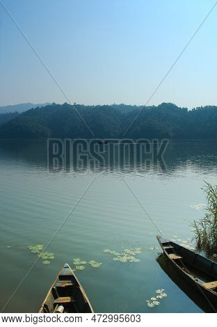 Pokhara, Nepal - November 23, 2017 : Tourists And Local People Travel And Ride The Boat At Begnas La