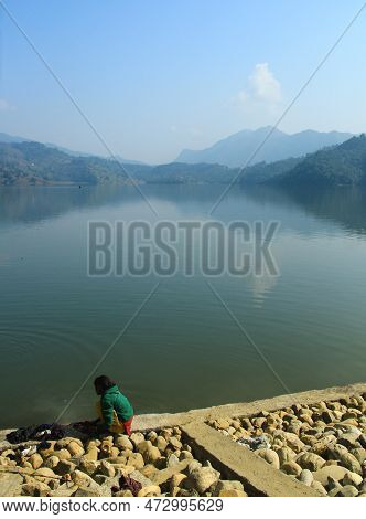 Pokhara, Nepal - November 23, 2017 : Tourists And Local People Travel And Ride The Boat At Begnas La