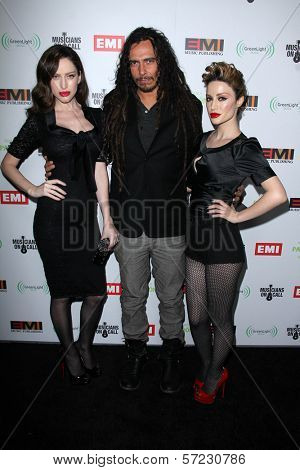 Evis Xheneti, James 'Munky' Shaffer, Xhoana at the EMI Music 2012 Grammy Awards Party, Capital Records, Hollywood, CA 02-12-12