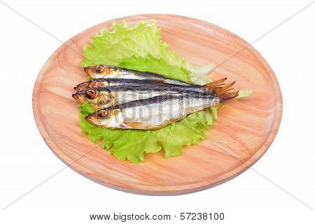 Smoked Fish And Onion Isolated On White Background