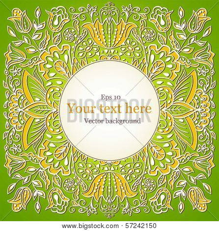 Summer green  invitation card with floral ornament.