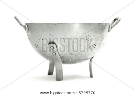 Old Vintage Metallic Sieve Isolated Background